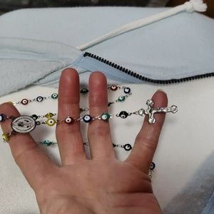 Evil eye silver color and multi colored rosary absolutely beautiful  unisex
